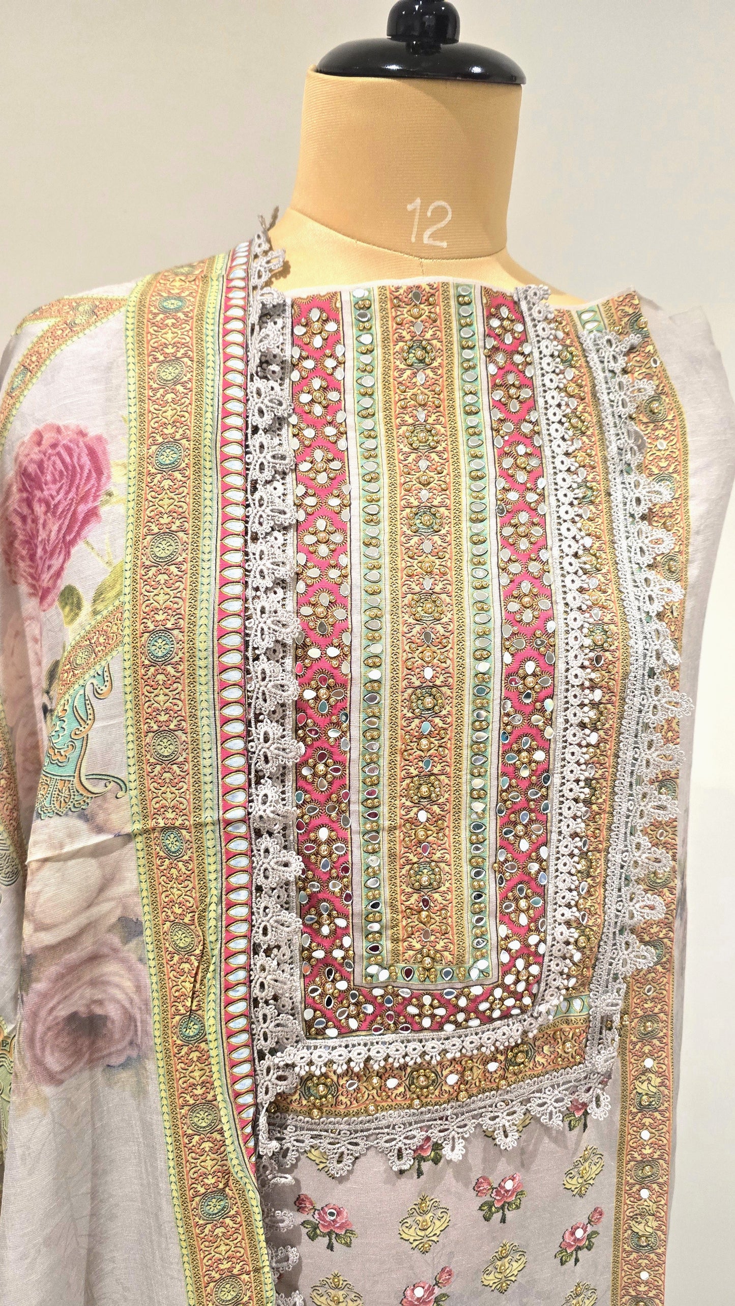 Grey Mehfil Mirror Work Suit