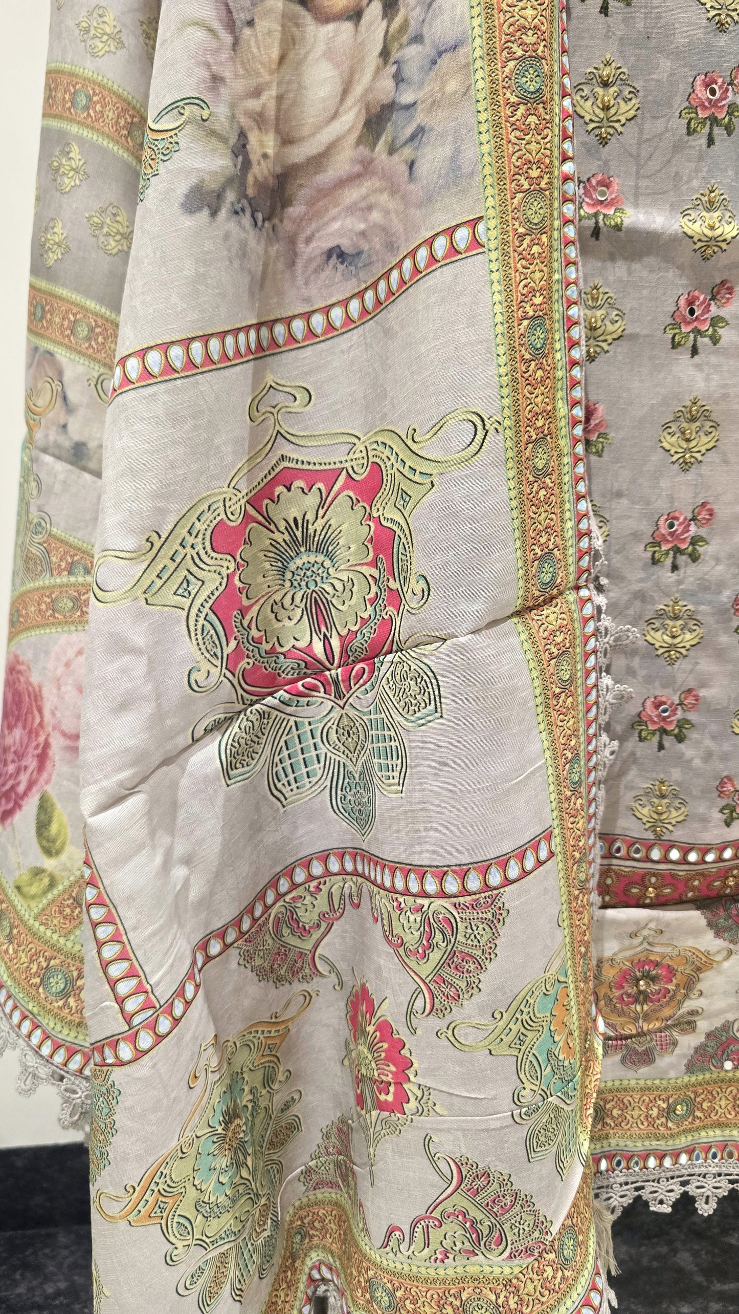 Grey Mehfil Mirror Work Suit