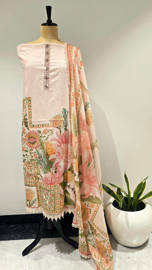 Peach Aangan Amber Beadwork Suit