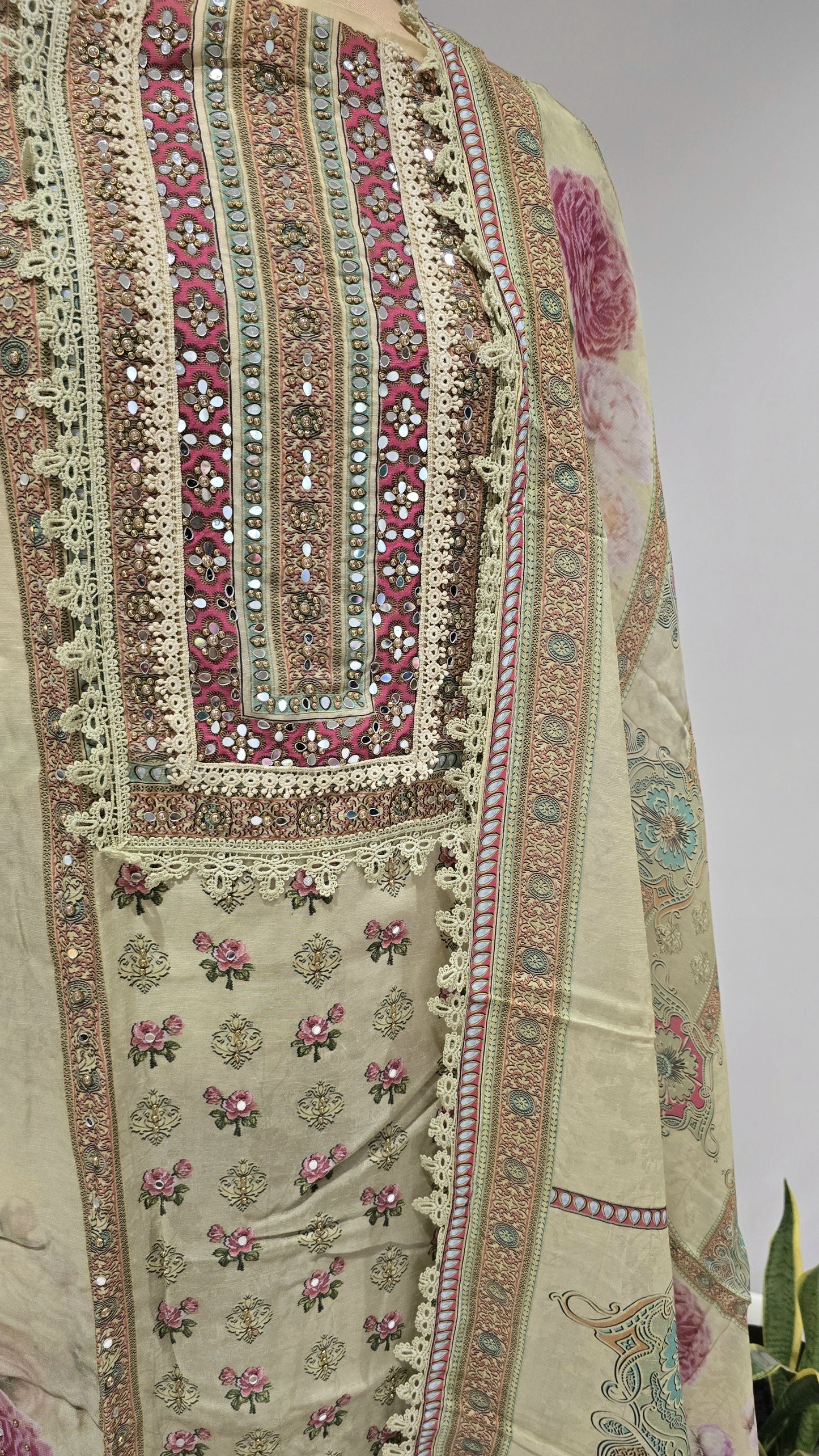 Pistachio Mehfil Mirror Work Suit