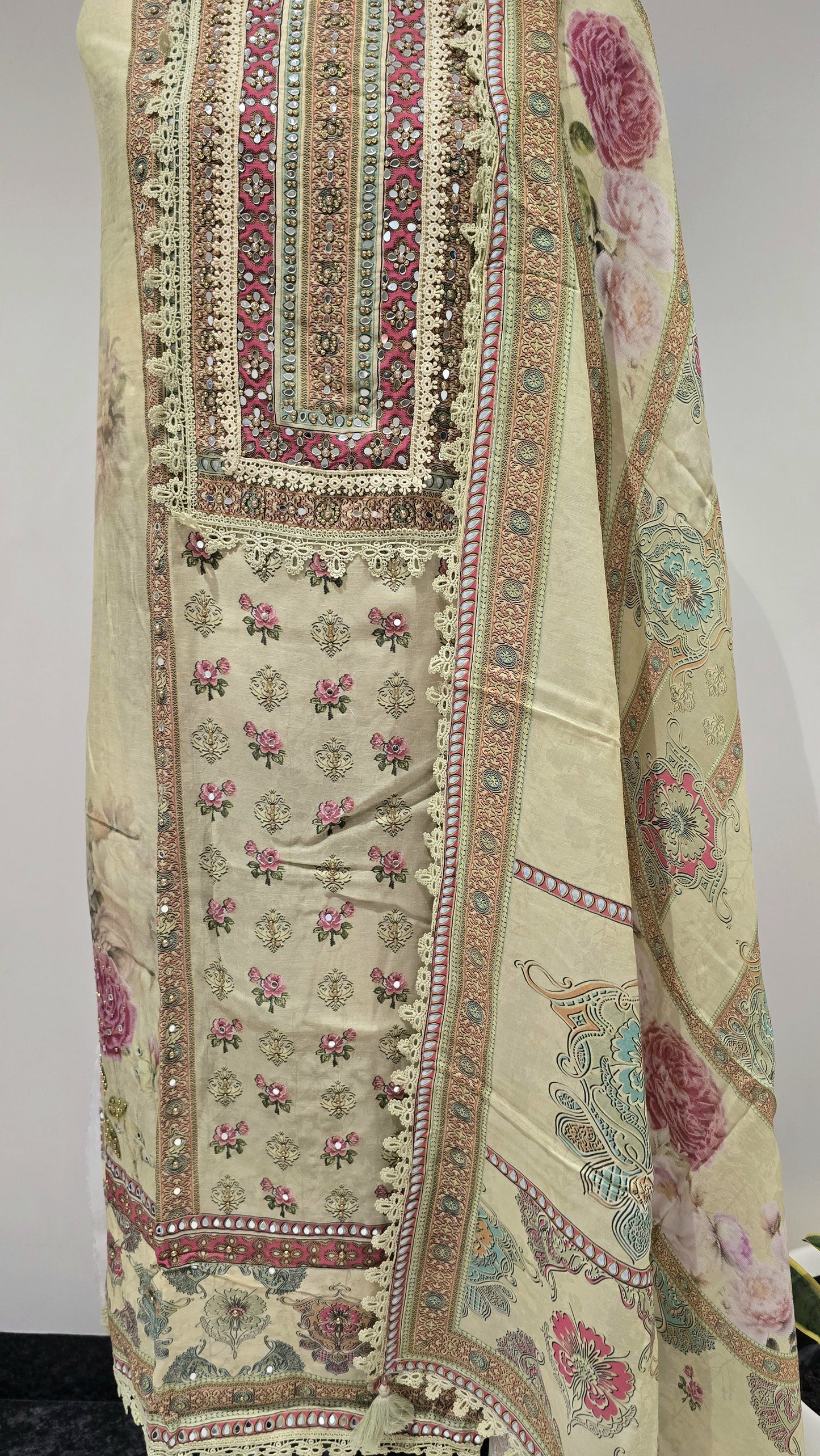 Pistachio Mehfil Mirror Work Suit