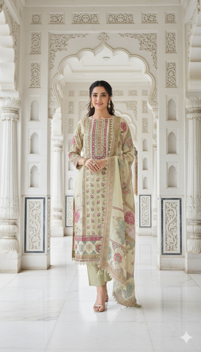Pistachio Mehfil Mirror Work Suit