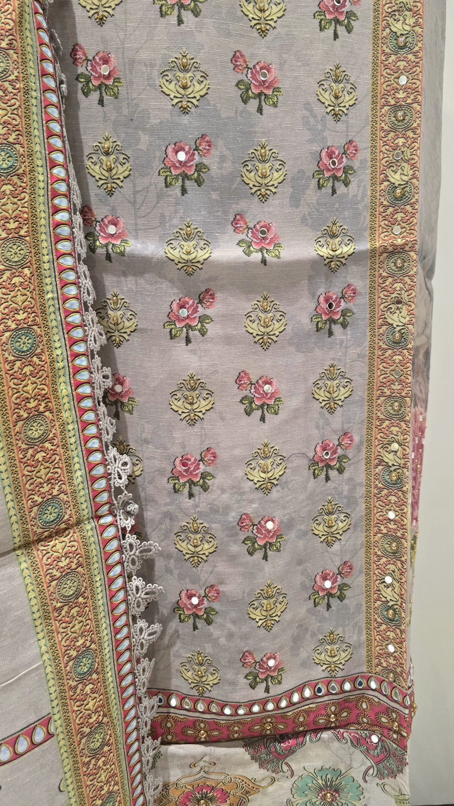 Grey Mehfil Mirror Work Suit