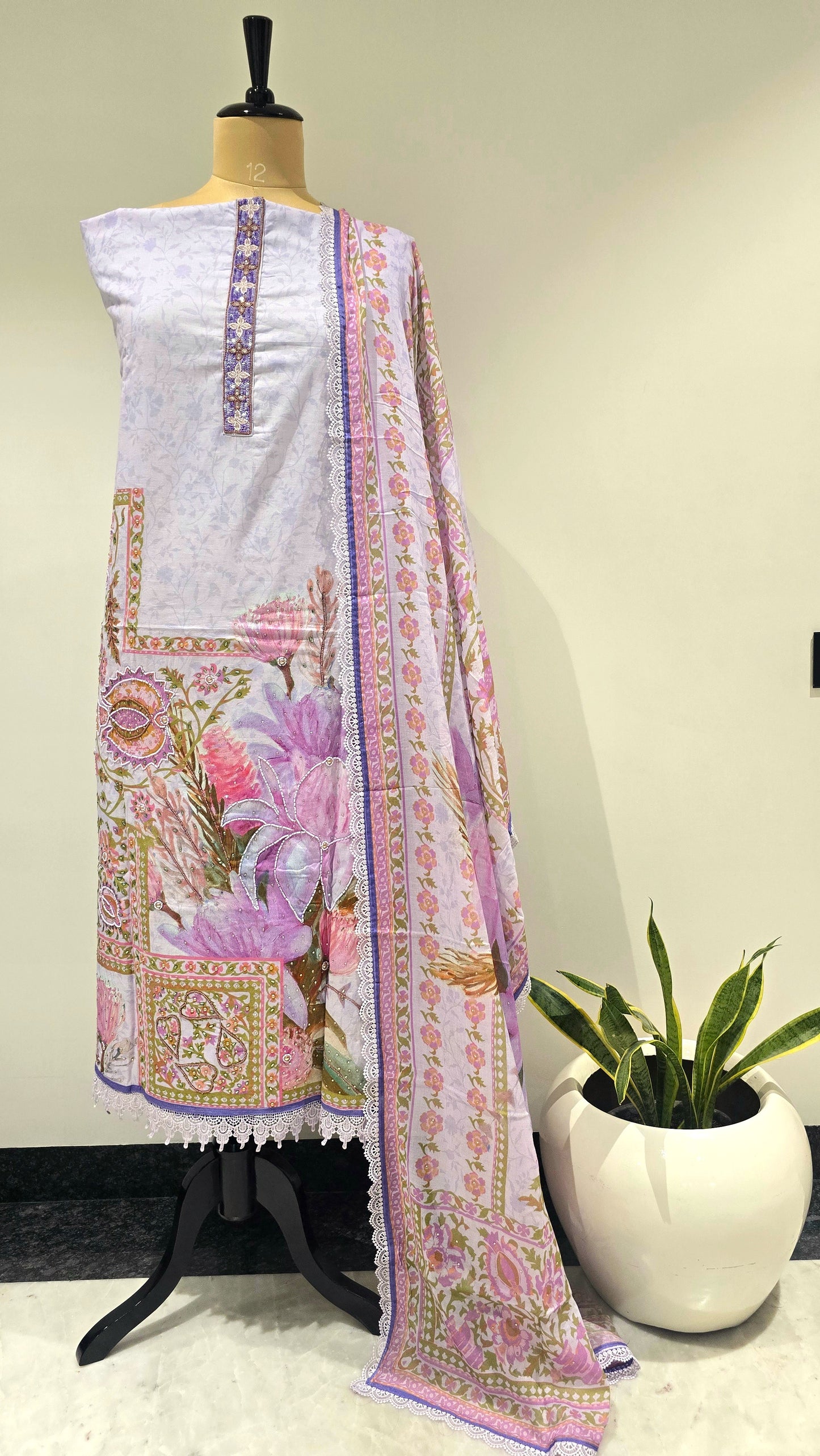 Purple Aangan Amber Beadwork Suit