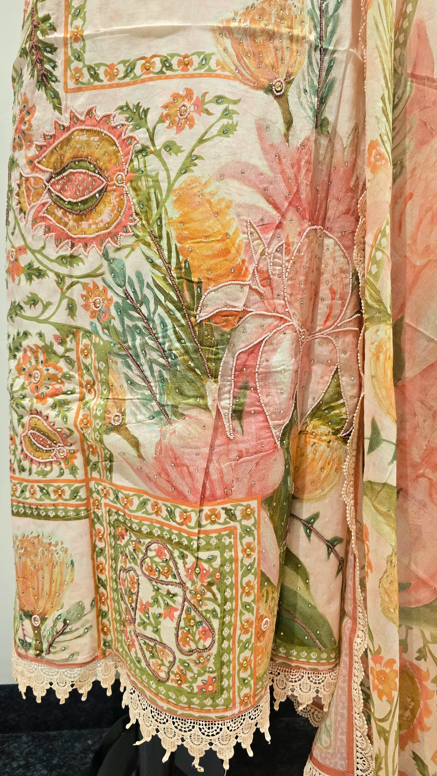 Peach Aangan Amber Beadwork Suit